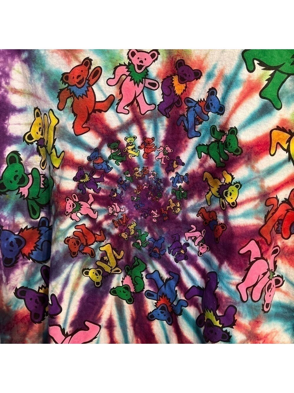 Grateful Dead T Shirt Medium Spiral Dancing Bears Tie Dye Rainbow - Picture 2 of 4